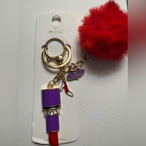 New Purple lipstick keychain with pompom
